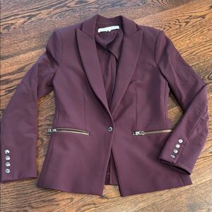 Veronica Beard Burgundy Women's Blazer Jacket with Zip Pockets